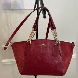 Coach Small Kelsey Chain Satchel In Red Pebble Leather and Suede ♥️ AUTHENTIC! 🥰